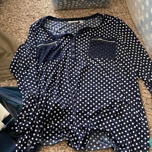 Susan Graver Navy Polka Dot Top
